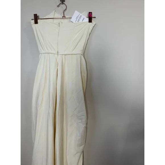 Cream Ruched Draped Strapless Gown Elegant Evening Formal Dress